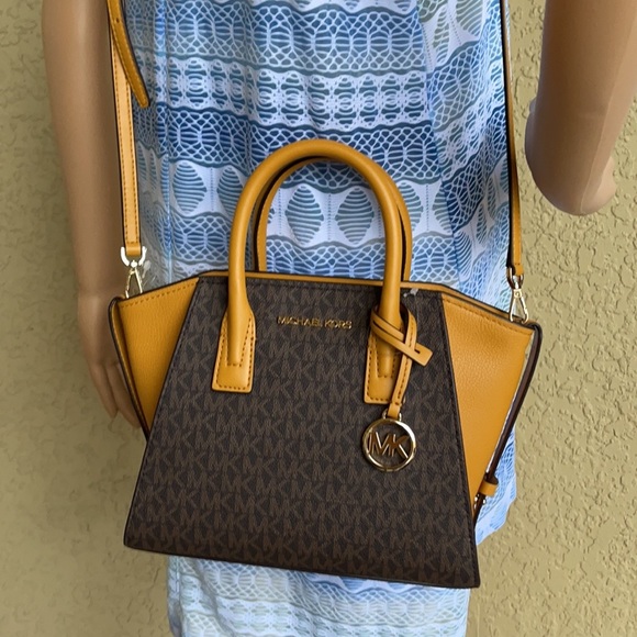 Michael Kors Avril Small Marigold Signature PVC Top Zip Satchel Crossbody Bag - Picture 12 of 16